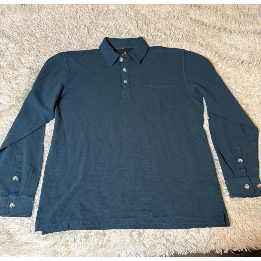 Weekendz off long sleeve button front henley stripe polo collar t-shirt L